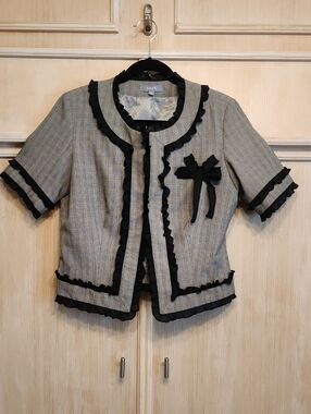 CASS Women's Short Sleeve Houndstooth Jacket with Black Trim SZ 10